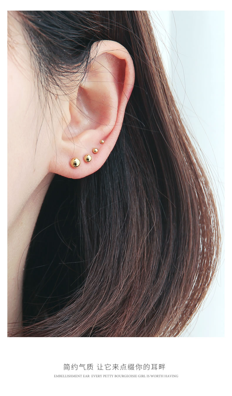 简约小巧养耳洞睡觉不用摘耳饰2021年新款足银豆豆耳钉15mm金色一对