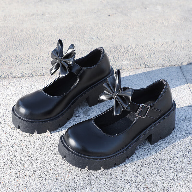 jk鞋子 日系 学院风制服鞋子女圆头基础款玛丽珍小皮鞋蝴蝶结厚底单鞋