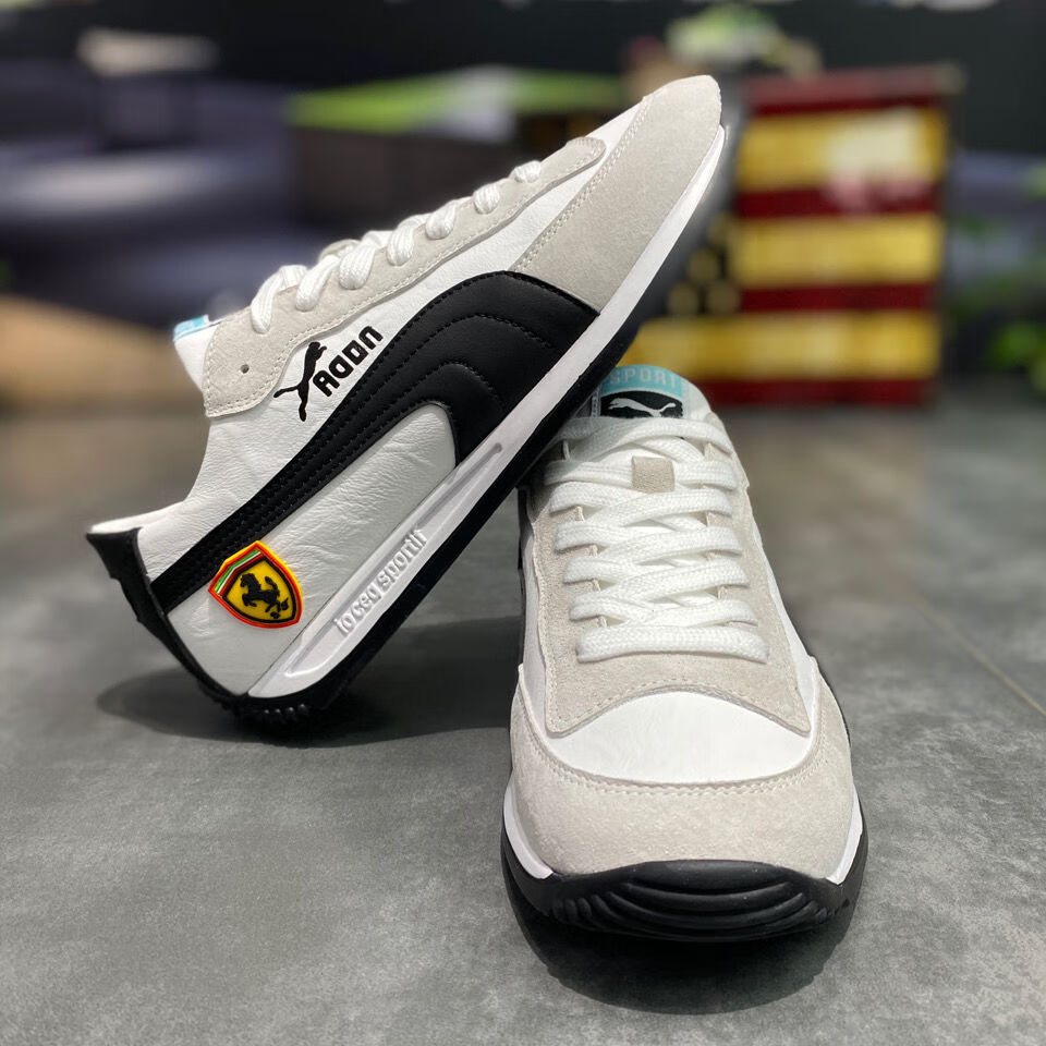 冬季新款男鞋皮面休闲运动鞋软底百搭潮流时尚法国金鸡男鞋白黑皮面39