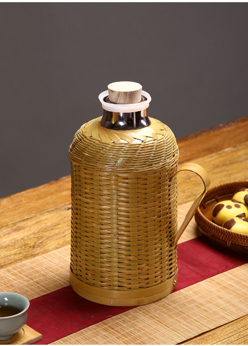 京品优选竹编家用热水瓶老式传统热水壶复古开水瓶玻璃内胆保温瓶茶室