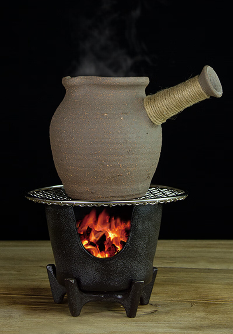 烤茶土陶罐 云南粗陶烤茶罐火塘炭火炉煮茶壶侧把土陶罐甘肃罐罐茶烤