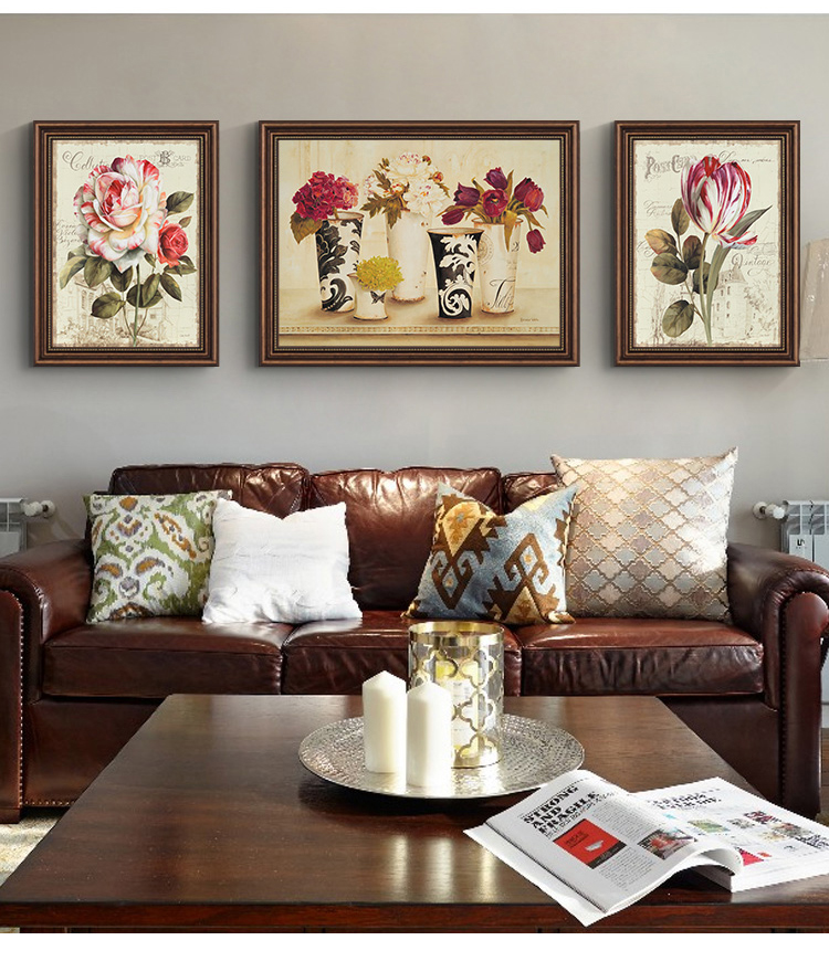 画餐厅花鸟复古风壁画田园墙画g款整体尺寸8060cm古典棕外框环保外框