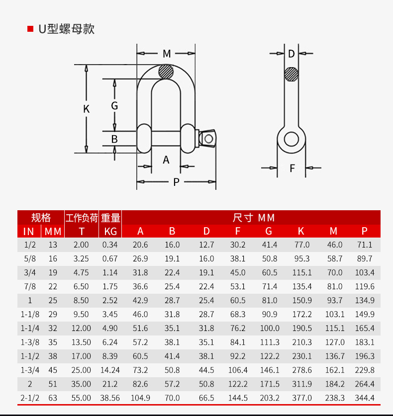 25t 卸扣d形馬蹄扣u型環鍍鋅船用鎖釦卡扣美式卸扣起重吊環定製 弓型