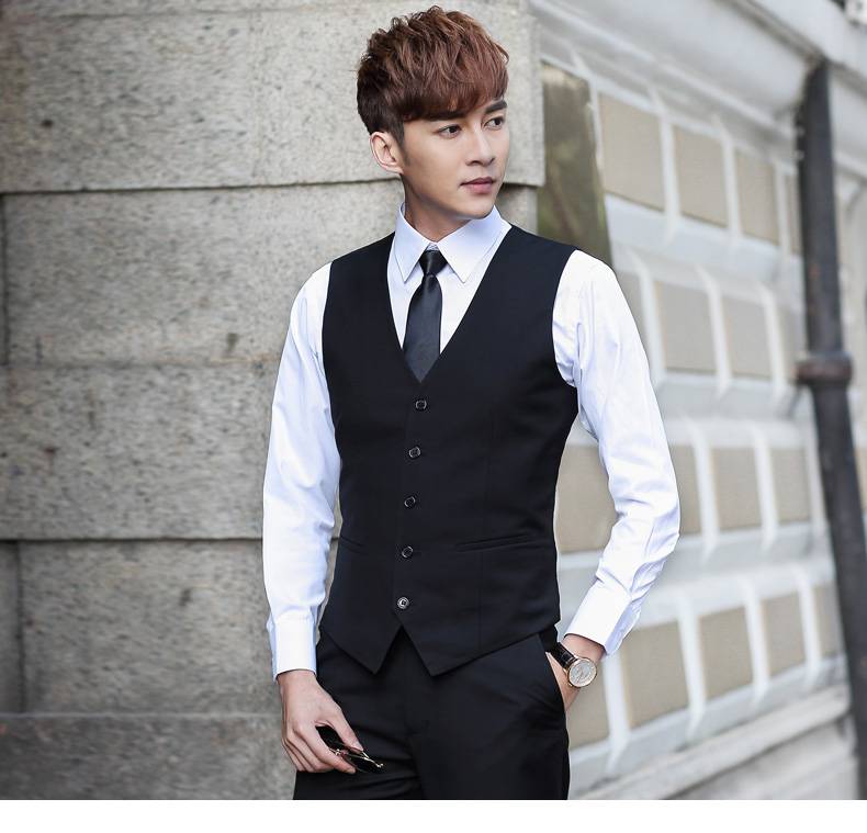 罗蒙旗舰官方店男士修身西装马甲套装商务休闲青年韩版结婚礼伴郎团