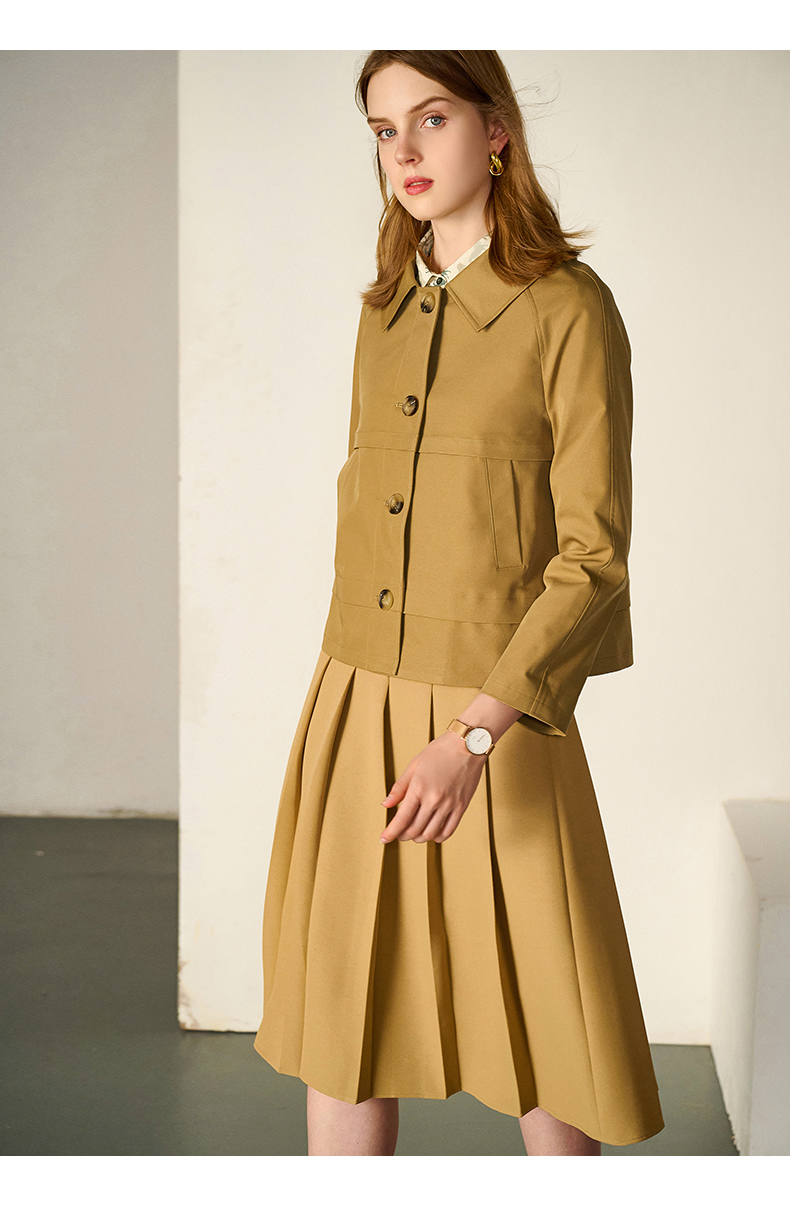 法曼萱浅驼色方领短款风衣外套女秋季2022年新款时尚气质长袖上衣浅