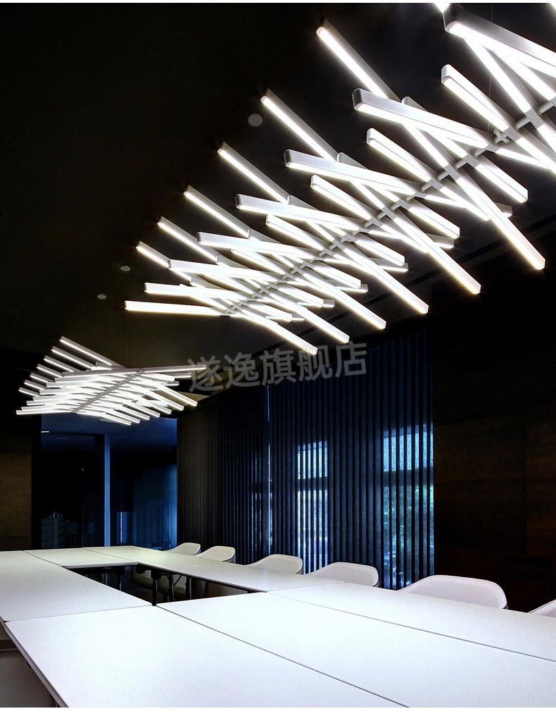 现货闪发设计师鱼骨吊灯餐厅灯北欧极简线性办公室长条灯具别墅客厅大