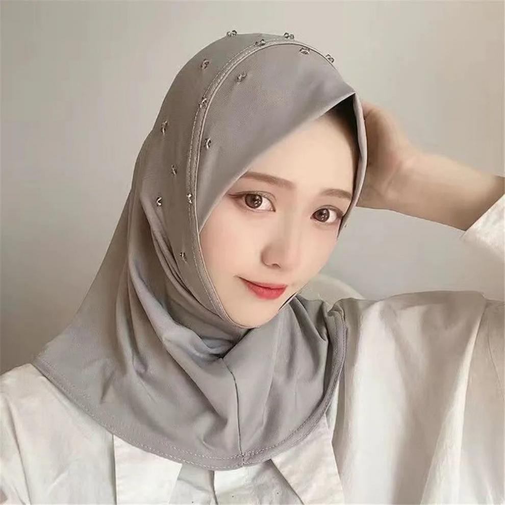 心墨染新品回族女人的套头纱巾盖头头巾新款简便套头款纱巾软帽檐手工