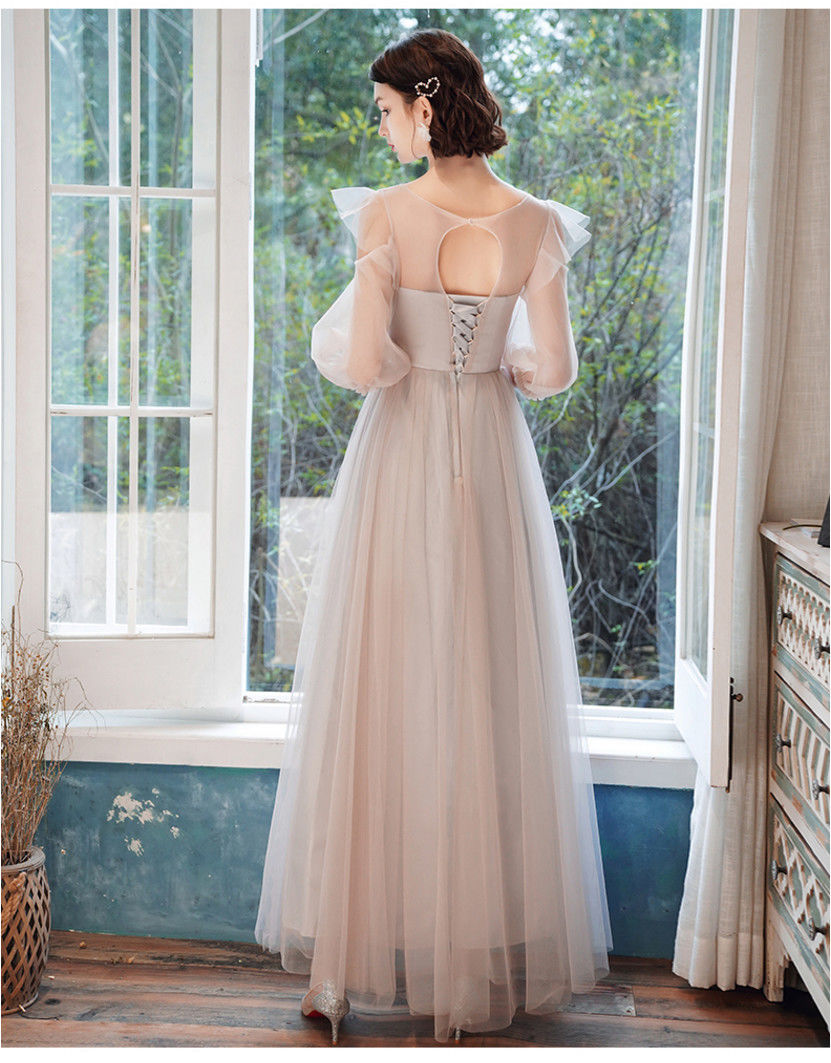 仙气学生2021新款中长款伴娘服18岁结婚主持人圆领露肩款长裙xs7085斤