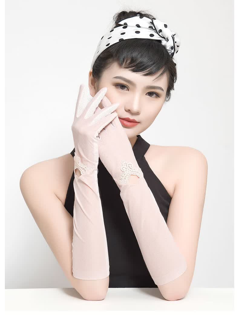闽喃哥防晒袖带手套防晒蕾丝手套女士薄款夏季冰丝长款吸汗透气骑车