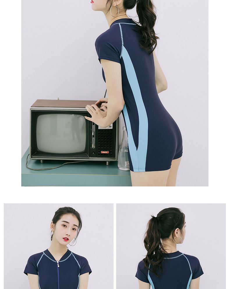 12岁少女孩大童14高初中学生15青少年保守泳衣16连体平角运动泳装