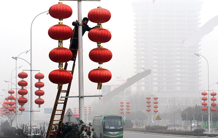 米囹大红灯笼过年春节户外装饰新年大门口路灯杆三联串灯笼灯杆3连串