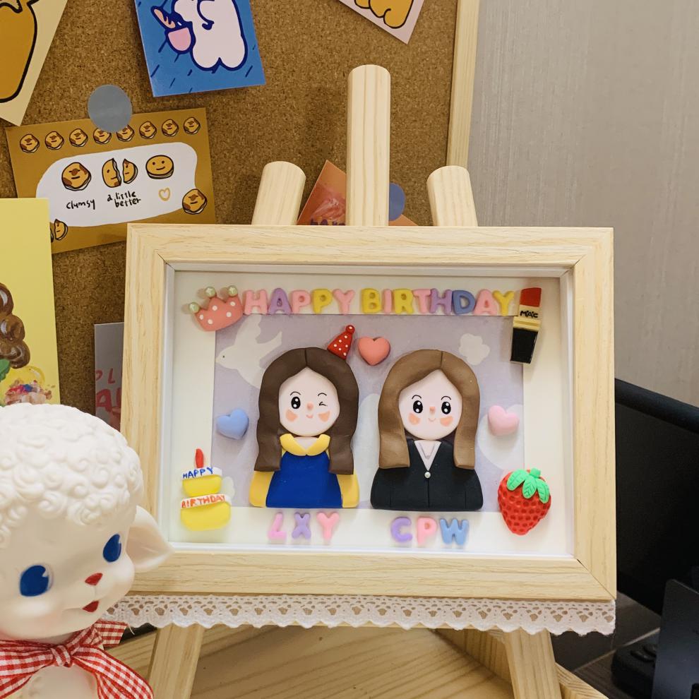 立体相框植物标本软陶粘土框定制软陶黏土粘土人偶相框立体人物创意