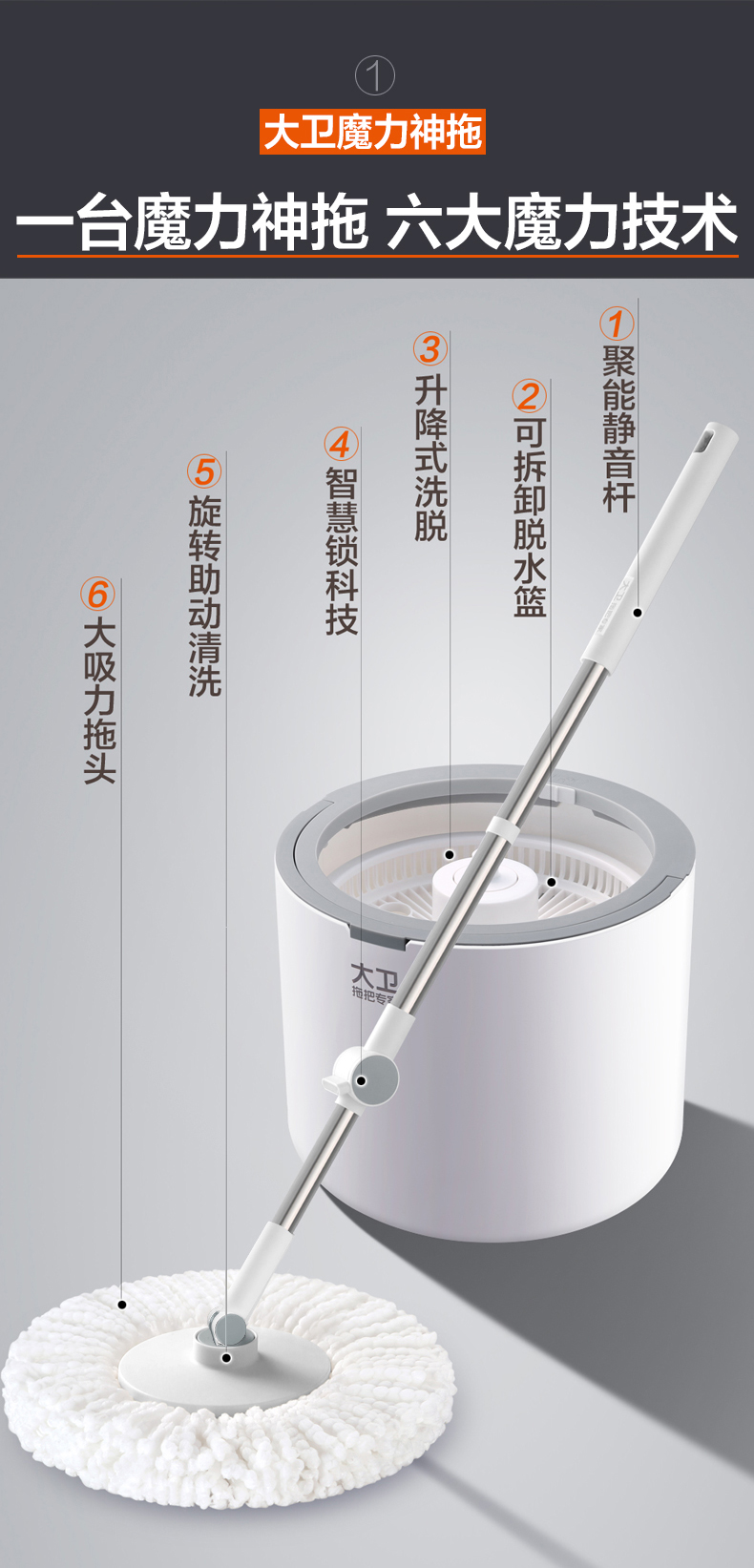 大卫免手洗拖把2021旋转新款懒人家用拖把桶一拖墩布净单桶自动地拖布