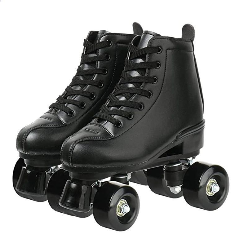 冬季精选成人双排溜冰鞋牛皮旱冰鞋成年男女牛皮双排轮双排轮滑鞋四轮