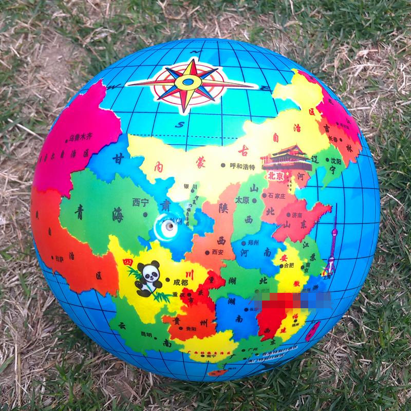 稚气熊儿童充气玩具小皮球幼儿园宝宝手拍球彩旗认知中国地图球地球