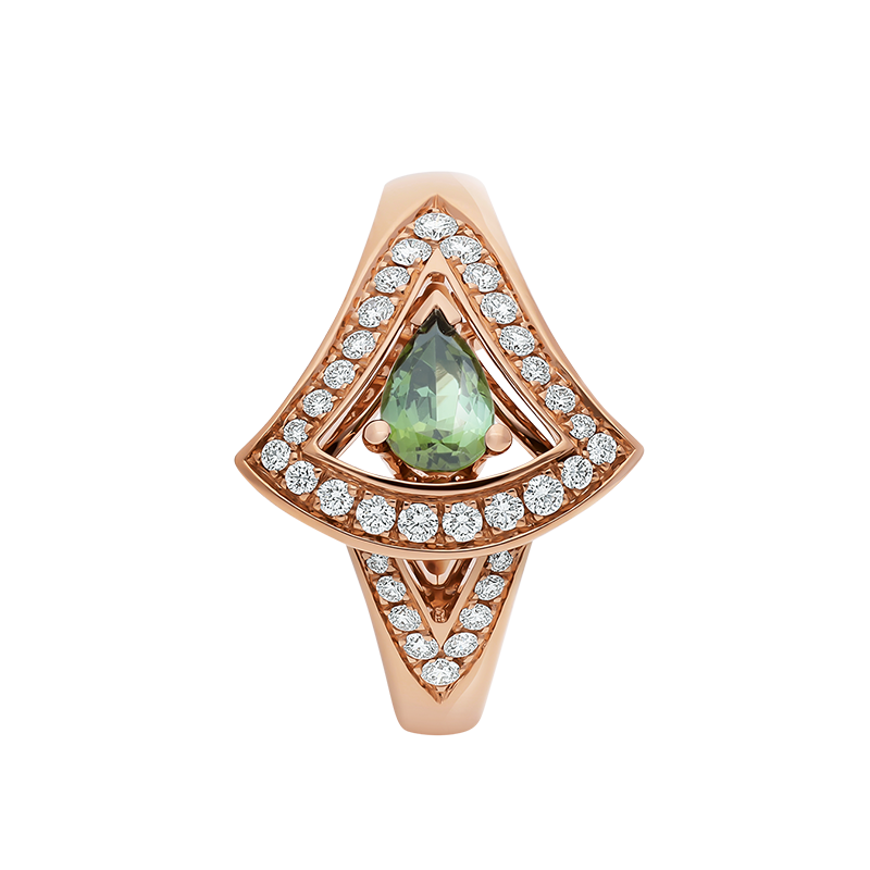 宝格丽divas dream女士18k玫瑰金镶绿碧玺密镶钻石镂空扇形戒指35