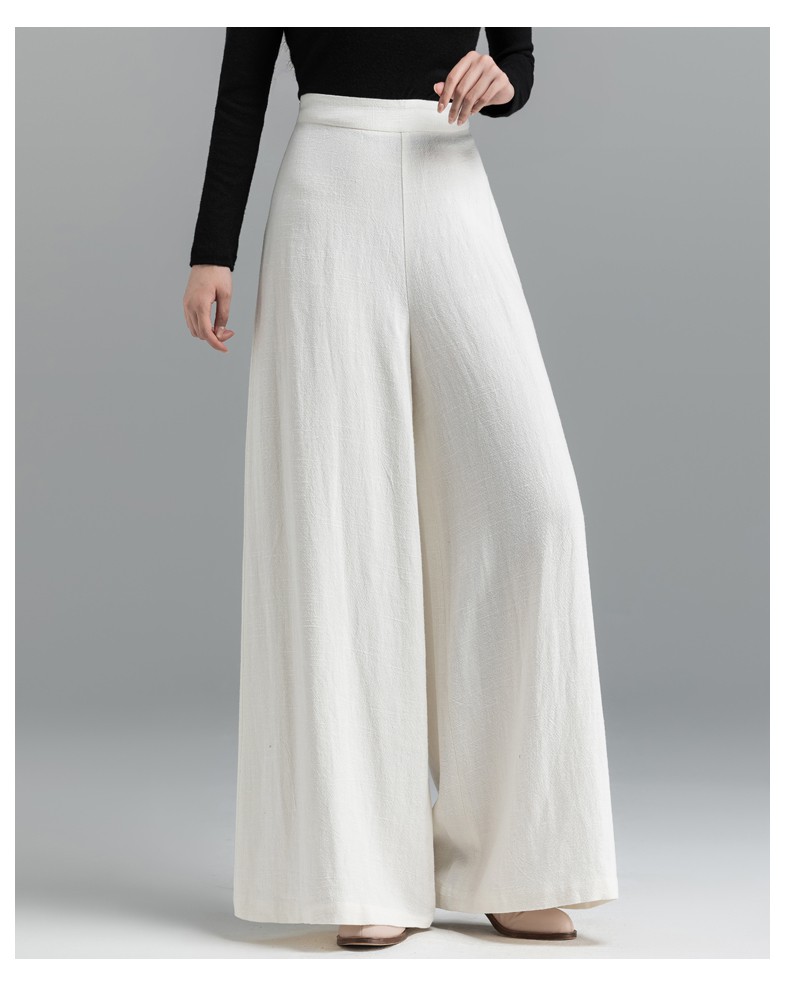 60亚麻阔腿裤女高腰长裤春秋新款棉麻垂感宽松直筒裤子加绒复古艾优