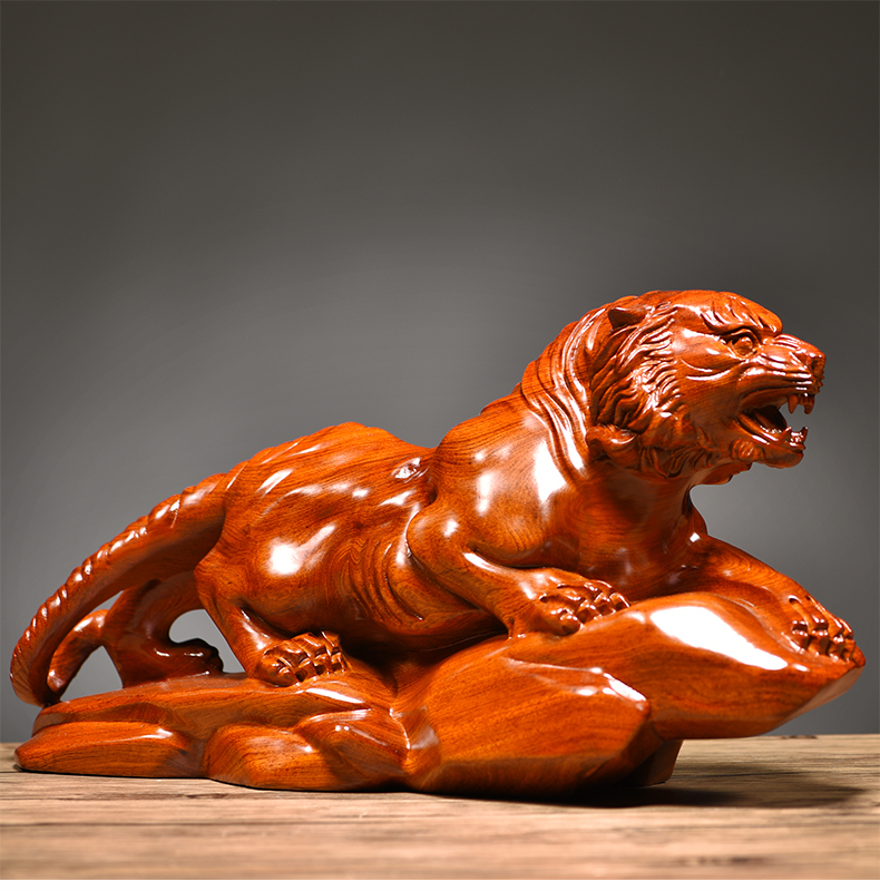 奈希森花梨木雕老虎摆件实木质十二生肖虎动物家居玄关中式客厅办公室