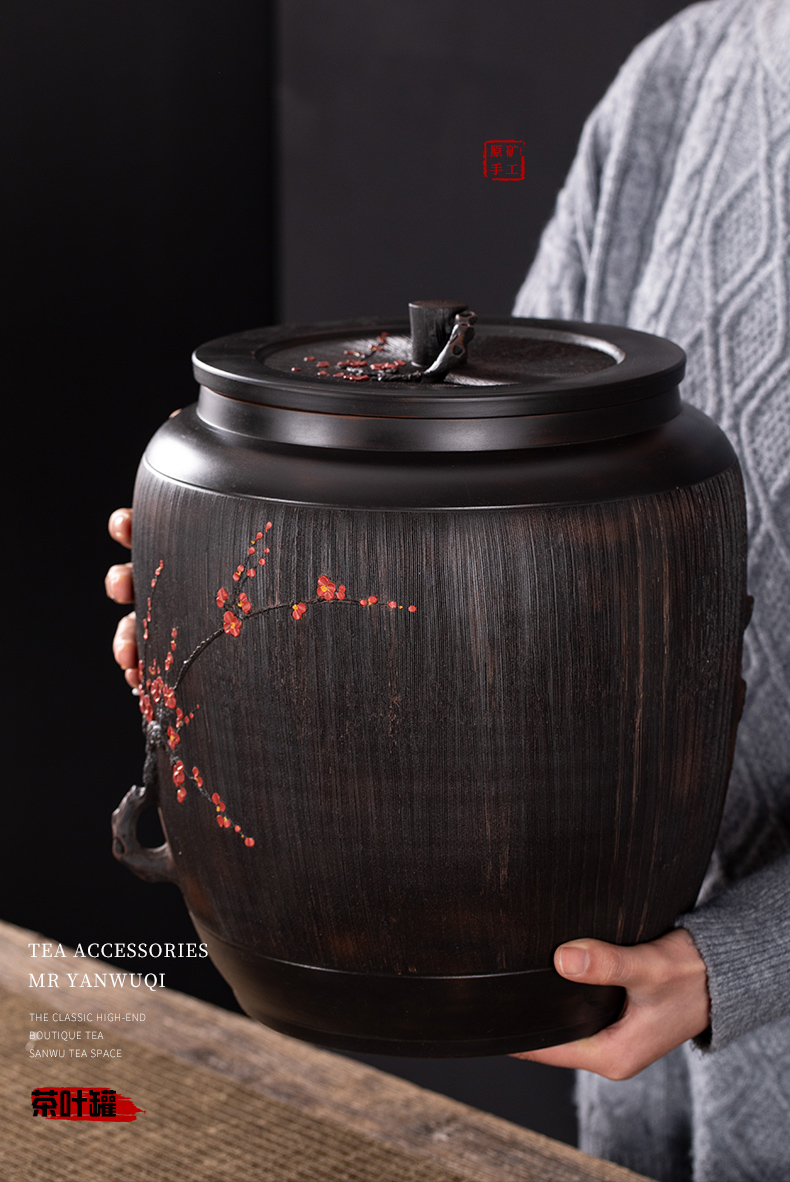 建水紫陶茶罐 云南建水紫陶茶叶罐大号恒温恒湿防潮紫陶茶叶罐家用