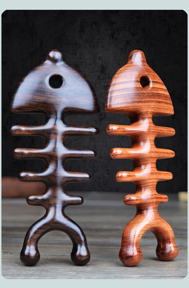 鱼骨梳绿檀木按摩梳天然木梳檀香头部经络梳防鱼骨男女脱发大宽齿圆头