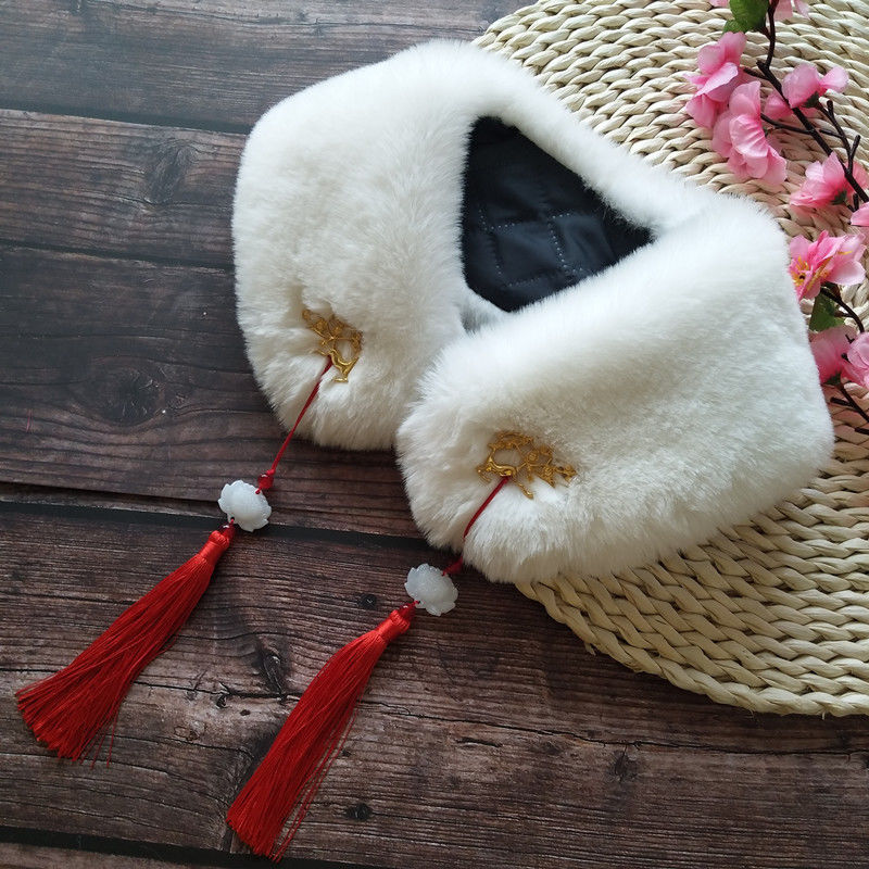 领古风假领配饰单卖仿獭仿兔毛古装围脖毛绒围巾保暖秋冬新品粉色流苏