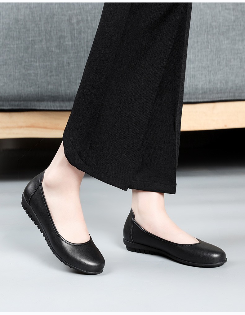 空姐乘务员工作鞋圆头舒适黑色耐平底鞋软面软底不累脚职业女1192跟高