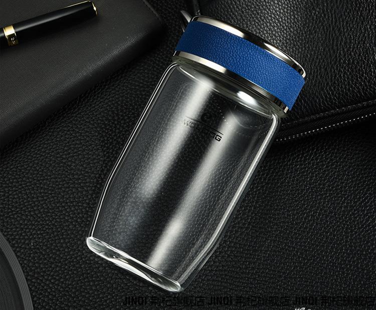 卧龙单层玻璃杯弧形水杯男女小巧便携加厚钢化防摔有盖泡茶口杯子