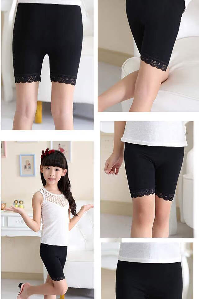 儿童安全裤夏季薄款三分打底裤小女孩防走光纯色蝴蝶结白色120参考