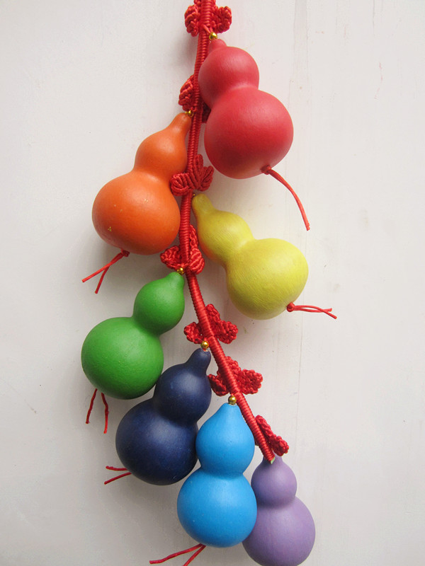 天然小葫芦七彩葫芦娃七色葫芦娃带藤挂件挂饰串六一儿童礼品小摆件