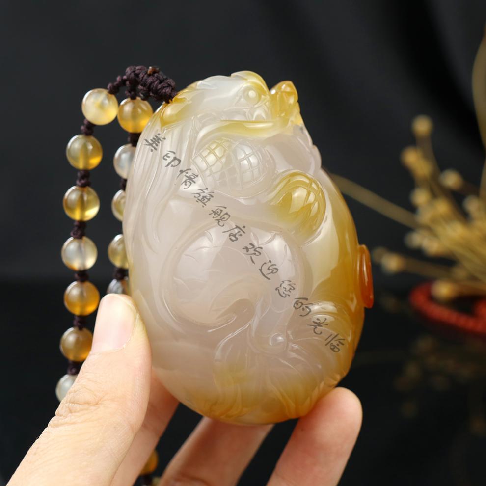 を美印情ワ玉手把件龙精雕男士随身玉石把玩文玩石头摆件网红同款127