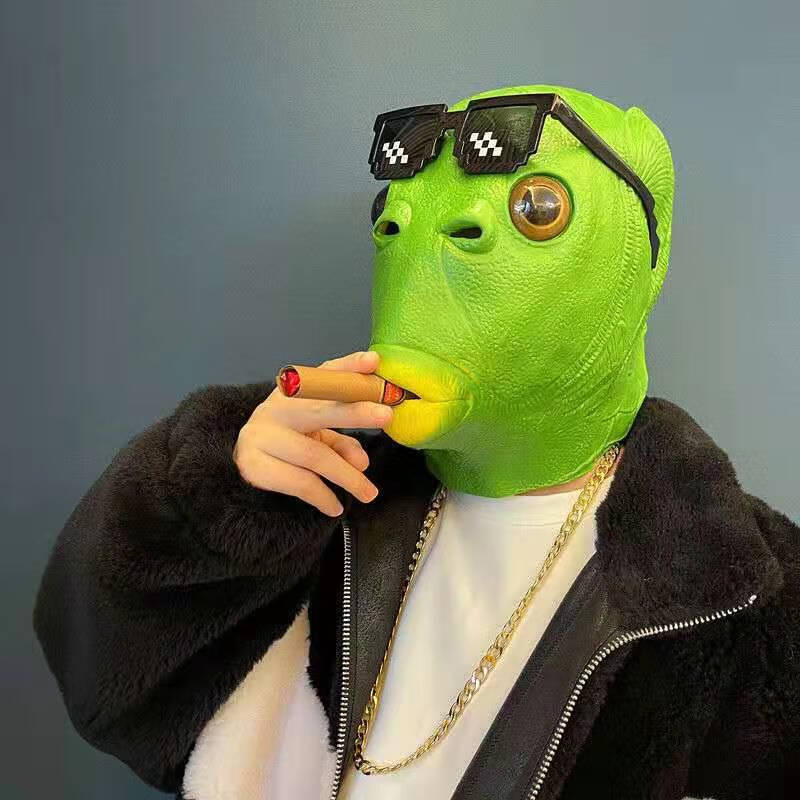 头套搞笑沙雕 抖音同款绿鱼人头套面具绿鱼面具绿头鱼头套全脸乳胶
