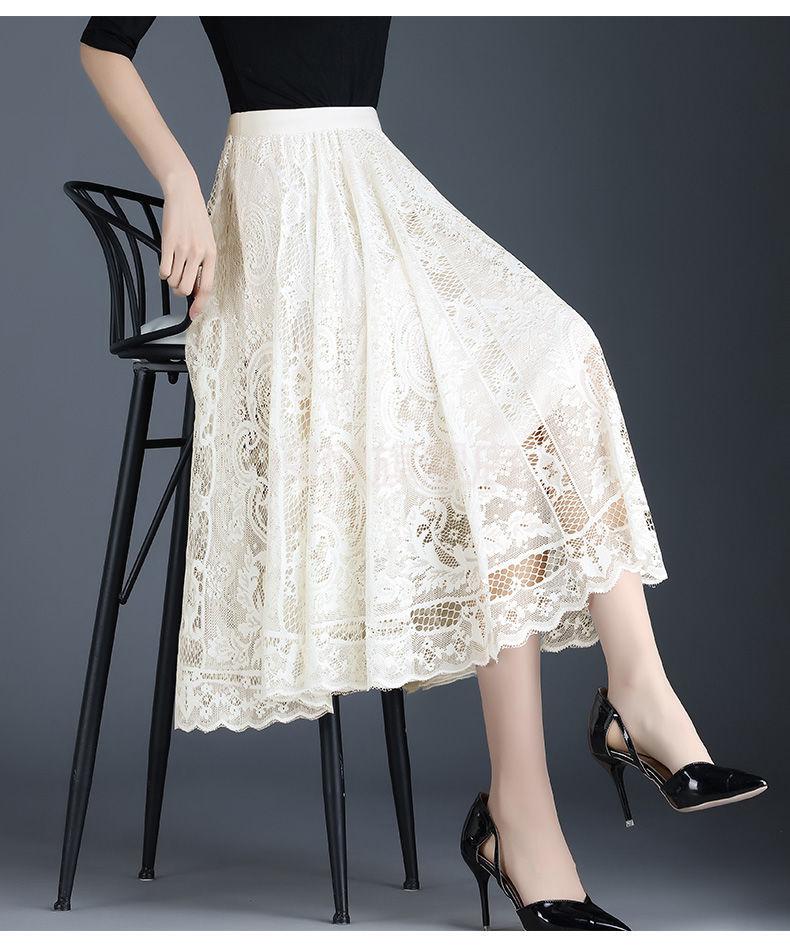 春秋网纱纱裙莎沙雷丝中长款蕾丝女士半身裙法式女a字裙大摆镂空仙女