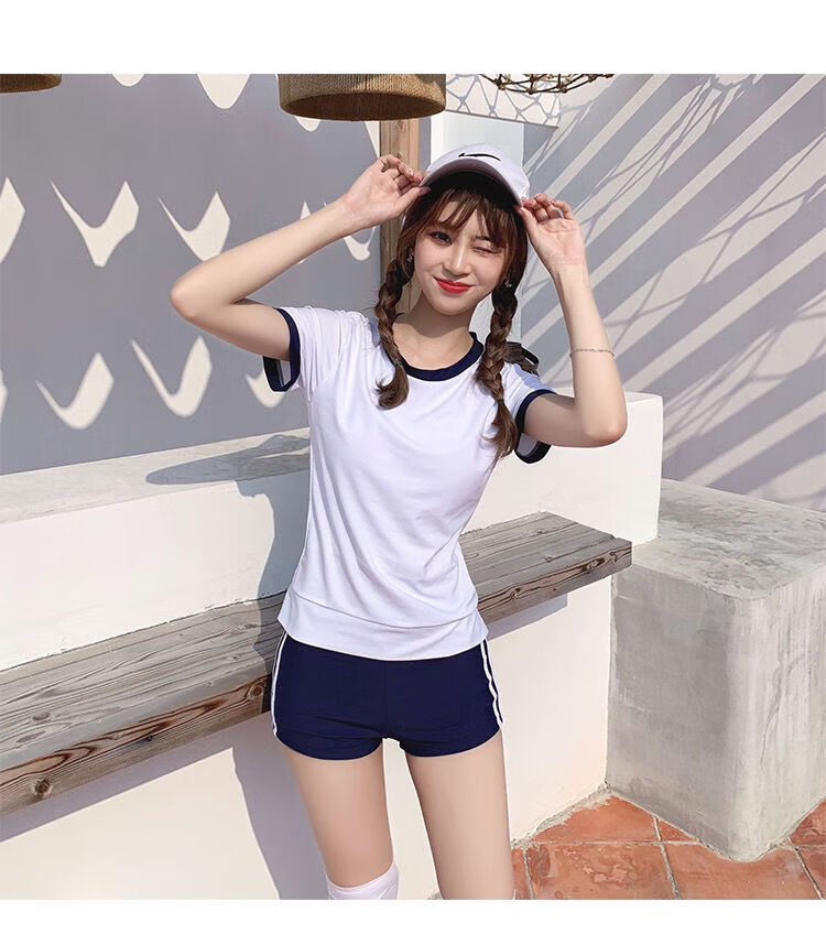 女生泳衣学生保守韩版ins风少女初中生高中生中大童泳装日式遮肚显瘦