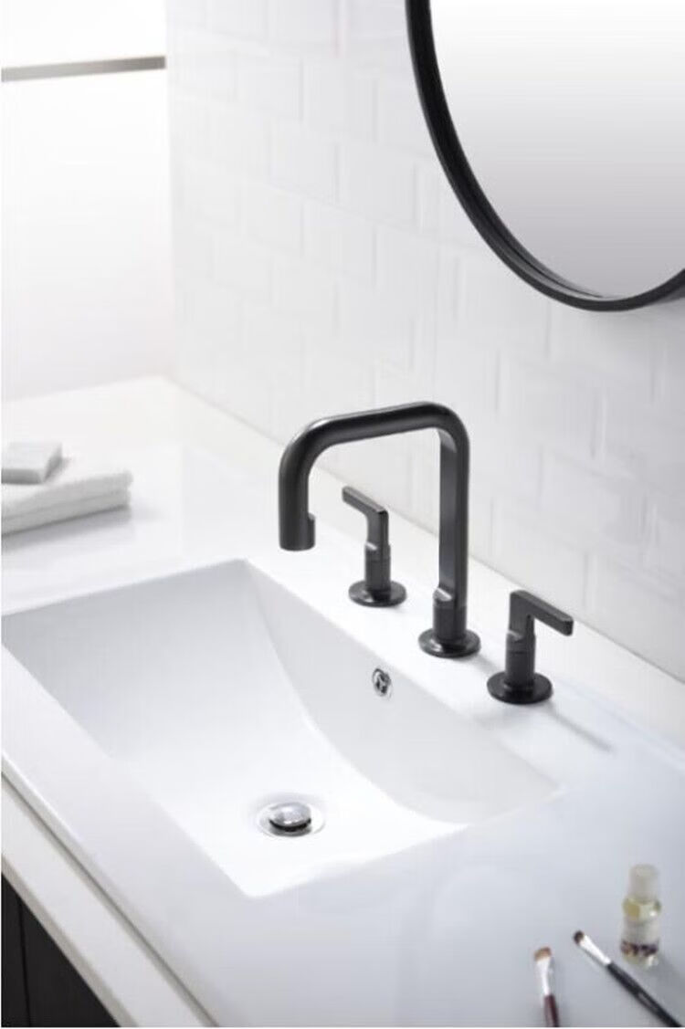 卫浴面盆龙头浴室全铜双把三孔分体三件套冷热水龙头2178三孔枪黑