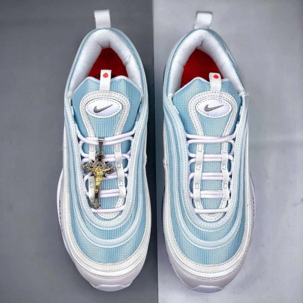 airmax97耶稣圣水万花筒银头全掌气垫跑步鞋921826101蓝勾圣水带配件