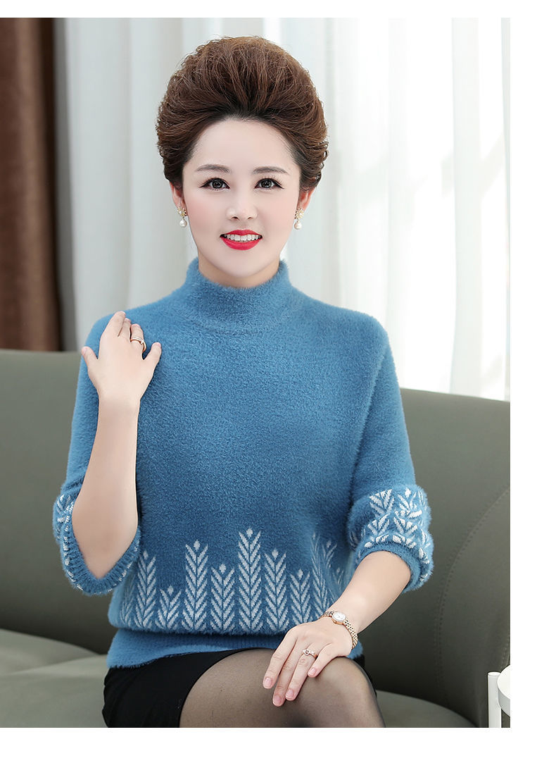 女装新款妈妈毛衣女2021新款秋冬装加厚绒上衣中老年女保暖宽松打底衫