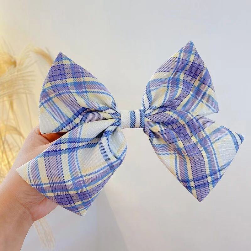 jk蝴蝶结发夹发饰超大发卡后脑勺弹簧夹子网红女日系格子头饰发饰虎雀