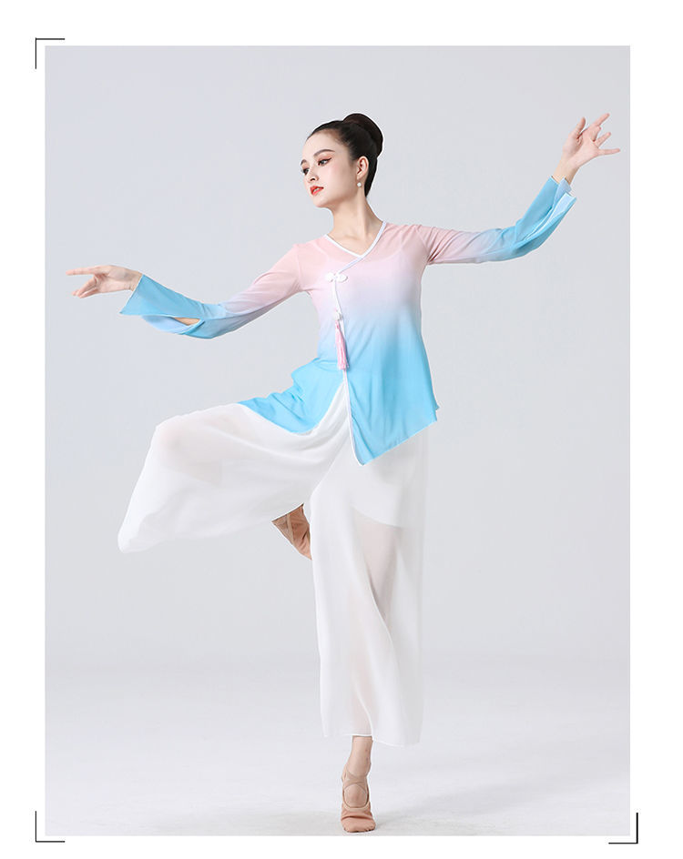 古典舞服身韵纱衣服装女上衣练功中国风舞蹈民族网纱套装飘逸仙气烟