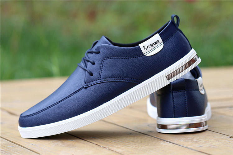 男士休闲鞋春夏新款皮鞋男软底软面透气男鞋子韩版潮流商务鞋深蓝色