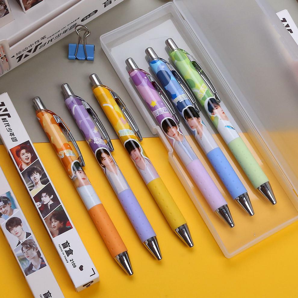 神济时代少年团高颜值按动笔tnt学生文具用品好看的笔黑色头0.