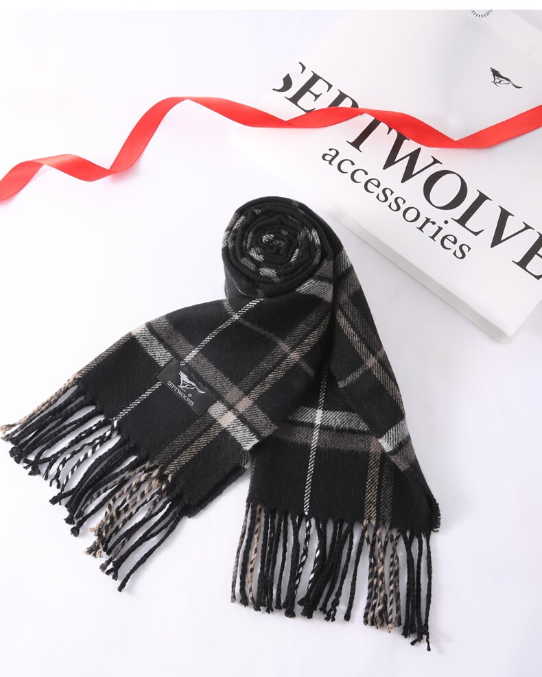 七匹狼(septwolves)围巾男冬季百搭毛线简约潮流新品男士经典格子围脖