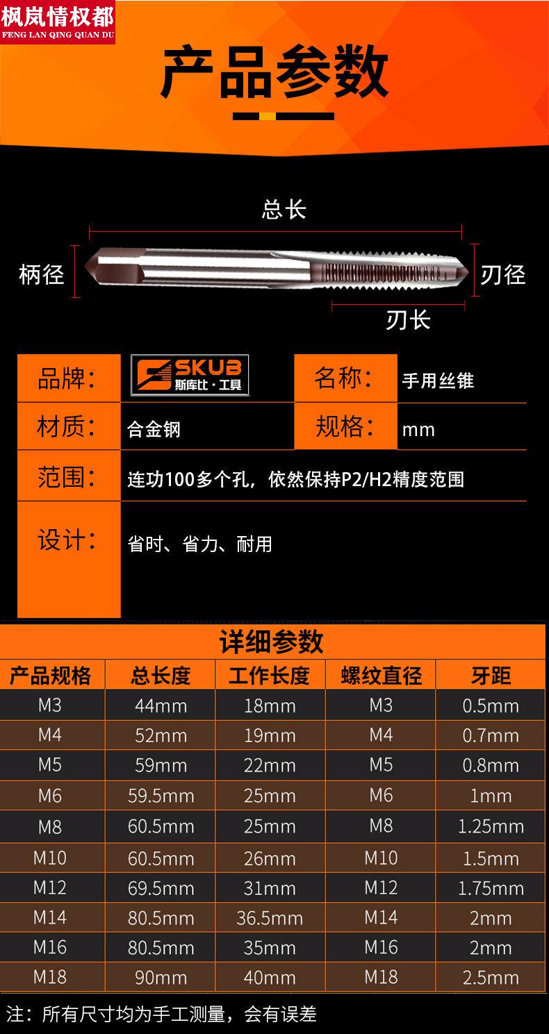 钢机用丝锥高硬度全磨制丝攻手用细牙丝锥m8m12m14m16m18m20x1125x15