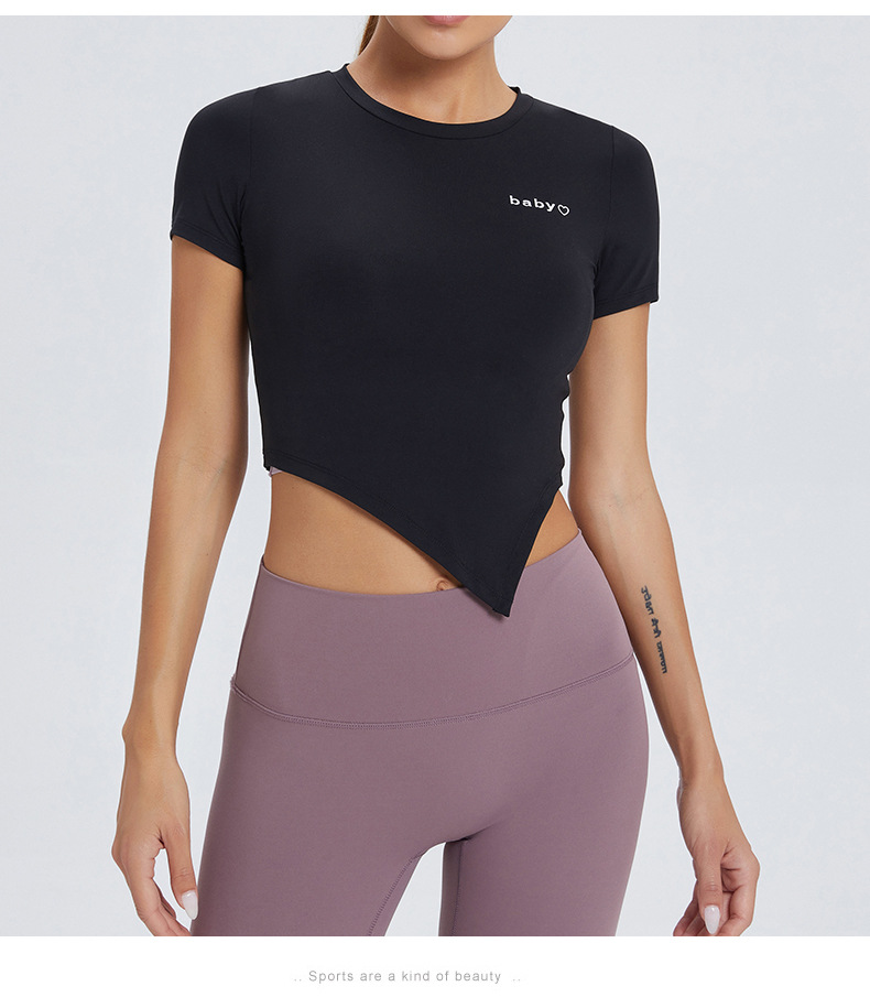 网2021新款网红ins字母运动t恤女紧身显瘦瑜伽服三角边跑步健身上衣