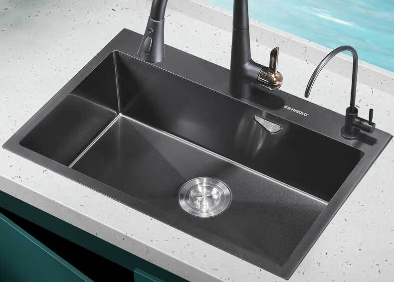 悍高higold手工水槽单槽黑钛纳米sus304不锈钢加厚洗菜盆水盆淘菜盆