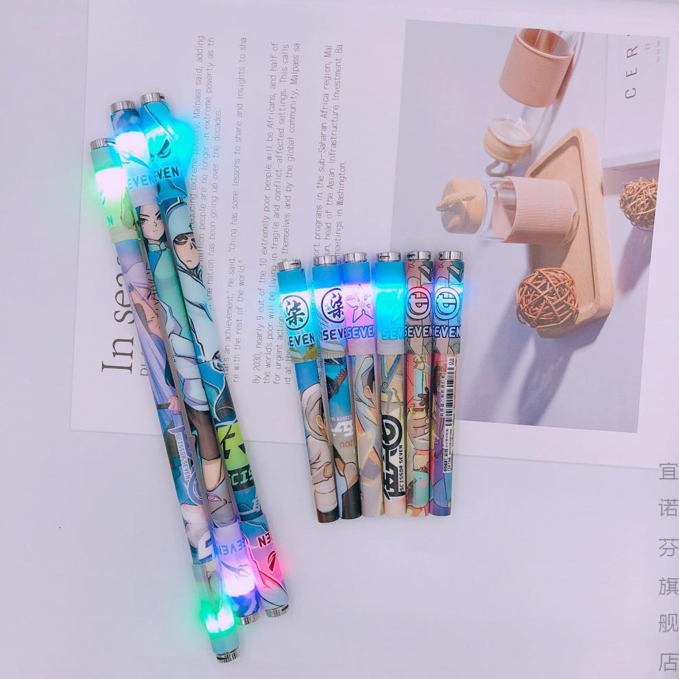 刺客伍六七转转笔网红灯光磁铁小学生初学者鬼灭之刃可折叠旋转笔鬼灭