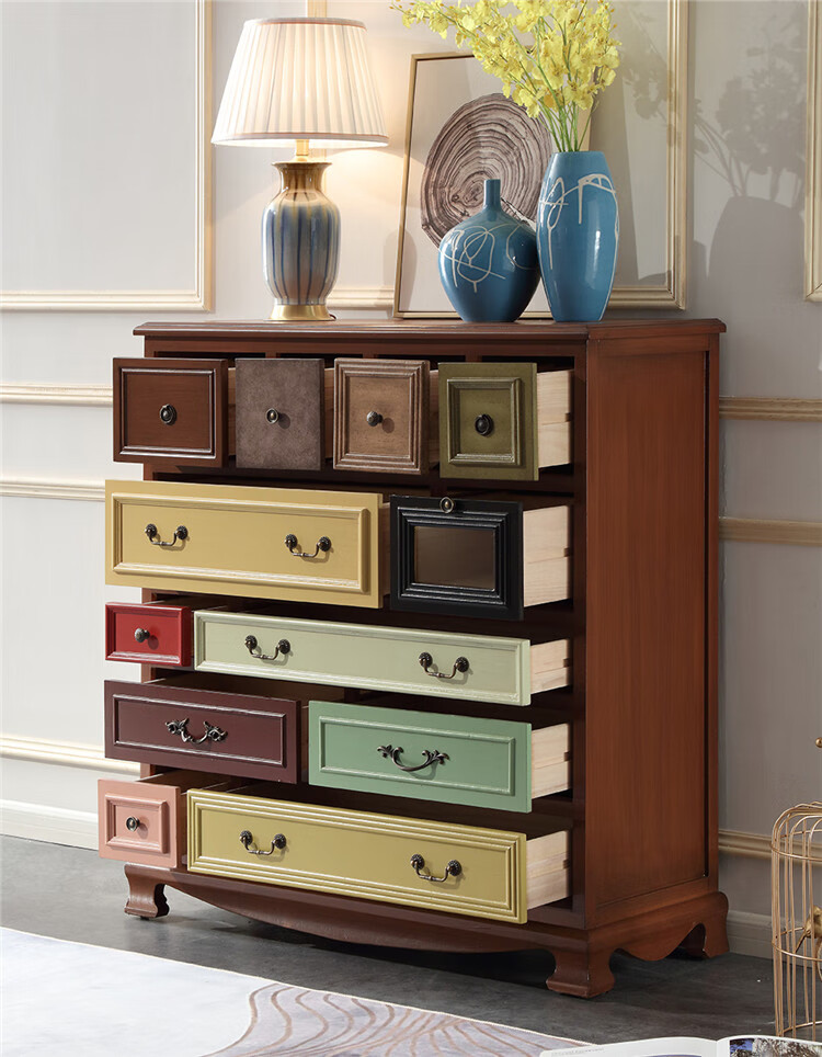 盾慧* 美式斗柜复古实木储物柜卧室靠墙五斗柜橱地中海北欧客厅玄关做
