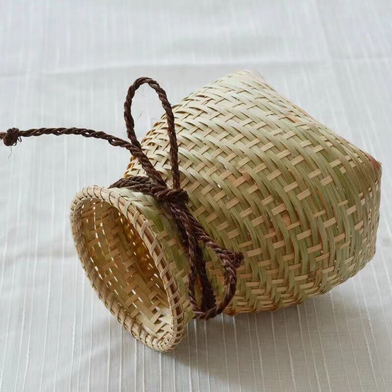 可狄 手工竹编鱼篓小背篓风铃竹制品装饰采茶舞蹈演出道具竹篓插花