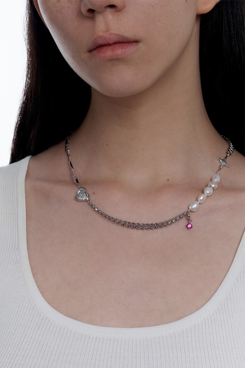 孔雪儿同款kvk项链女镀白金色礼物2021新款拼接锁骨链轻奢小众设计感