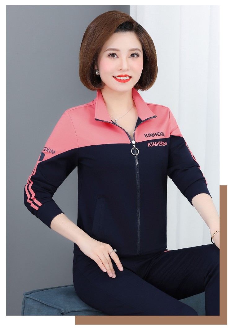 女春秋新款开衫立领中老年品牌运动服休闲套装两件套橙色女m80斤102斤
