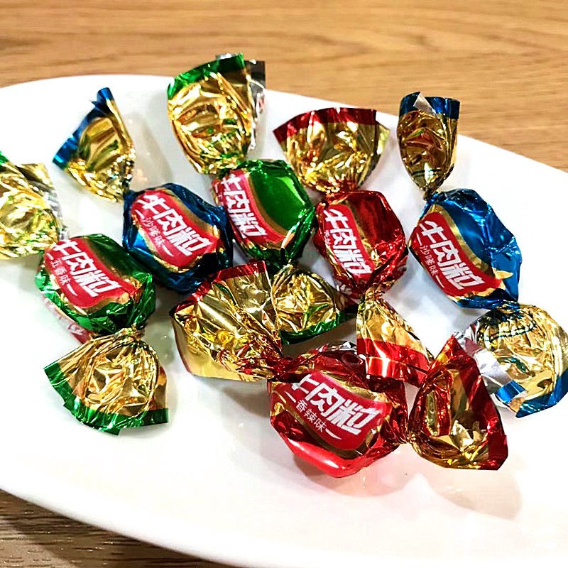 牛肉粒糖果纸独立小包装500g约200颗3个口味混合ktv酒吧零食香辣味2斤